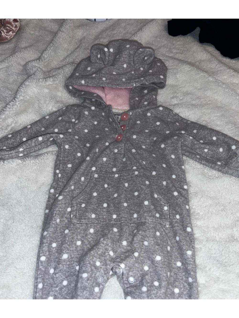 Carter’s Gray Polka Dot Hooded Baby Jumpsuit